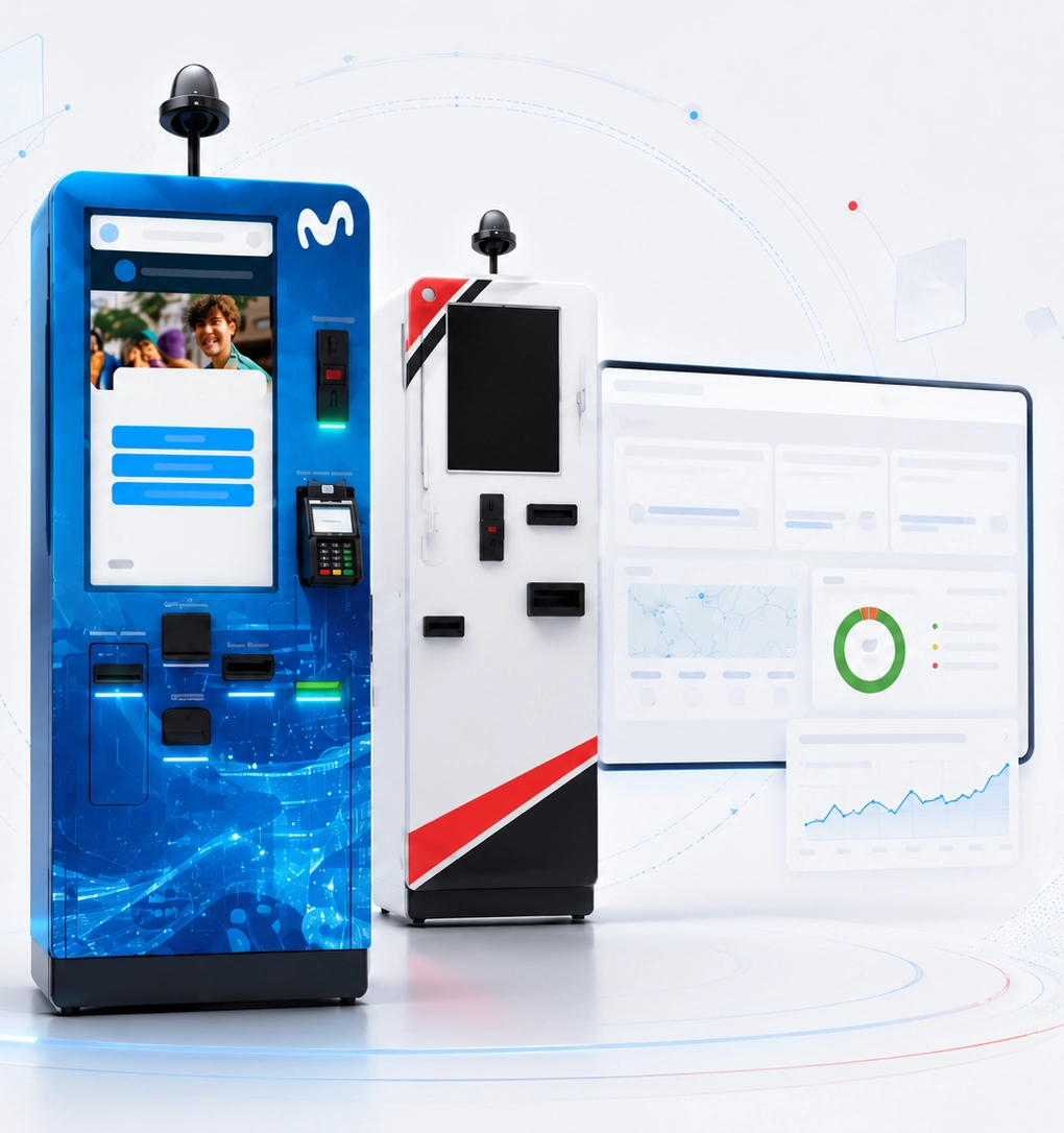 Kioscos TouchColombia con branding Movistar y plataforma TouchPay