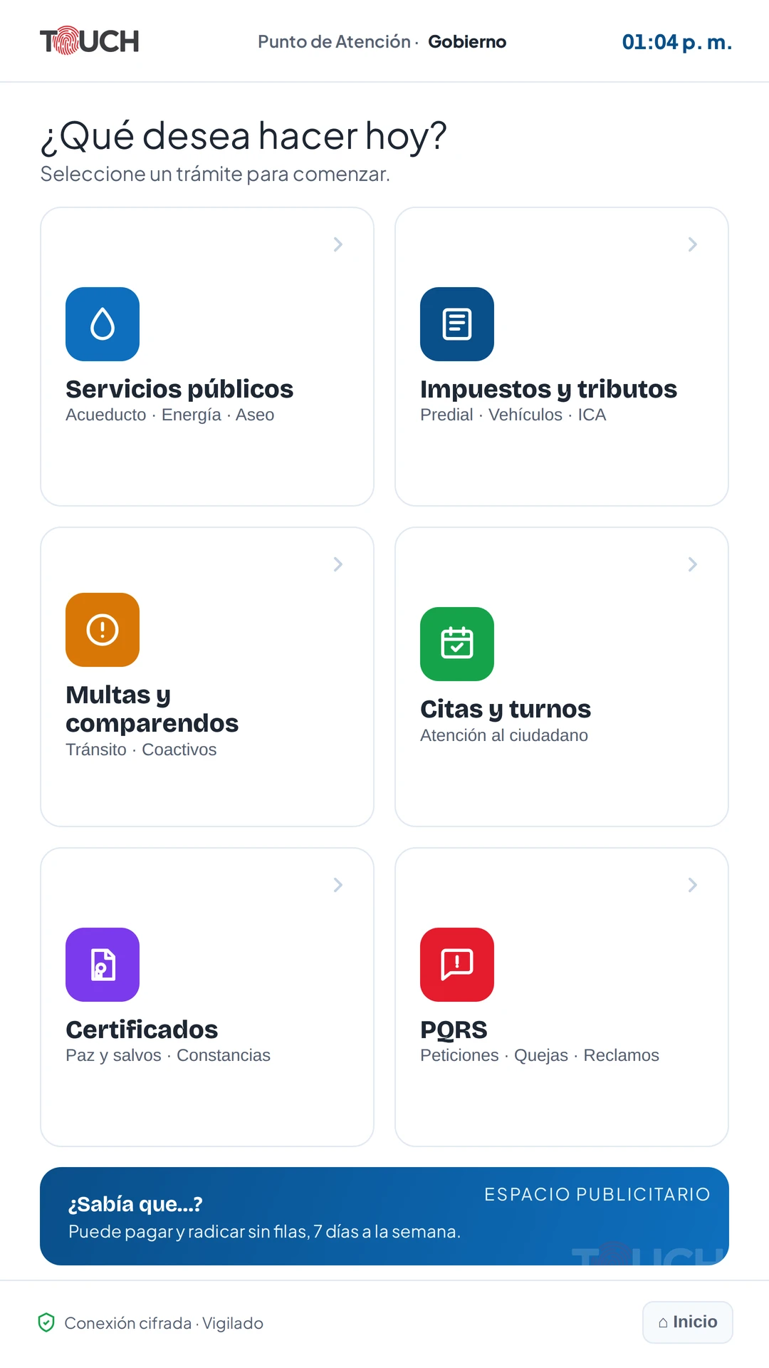 Pantalla 2 · Menú de trámites