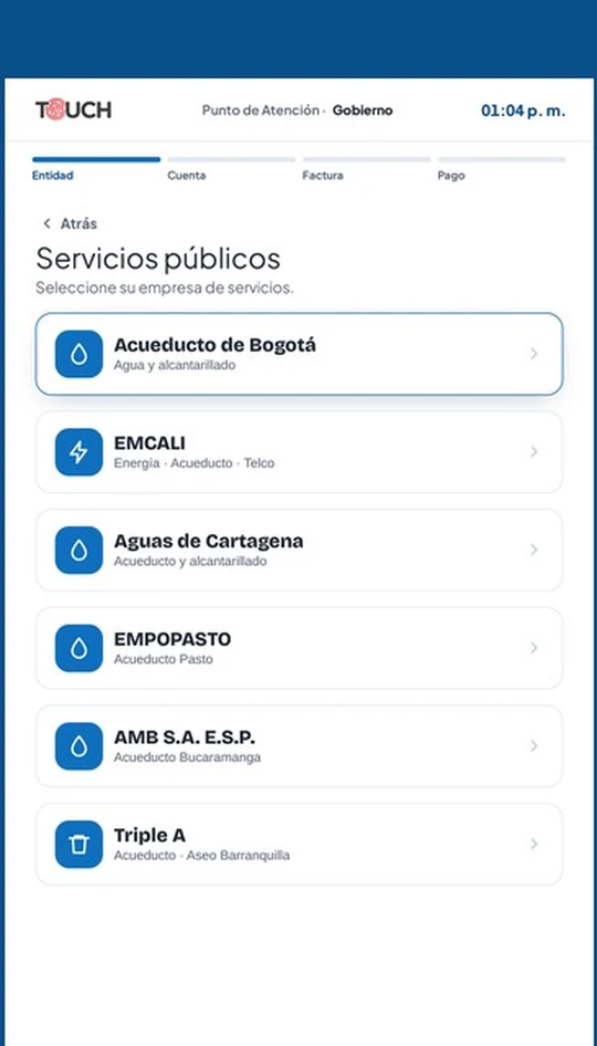 Pantalla 3 · Selección de entidad