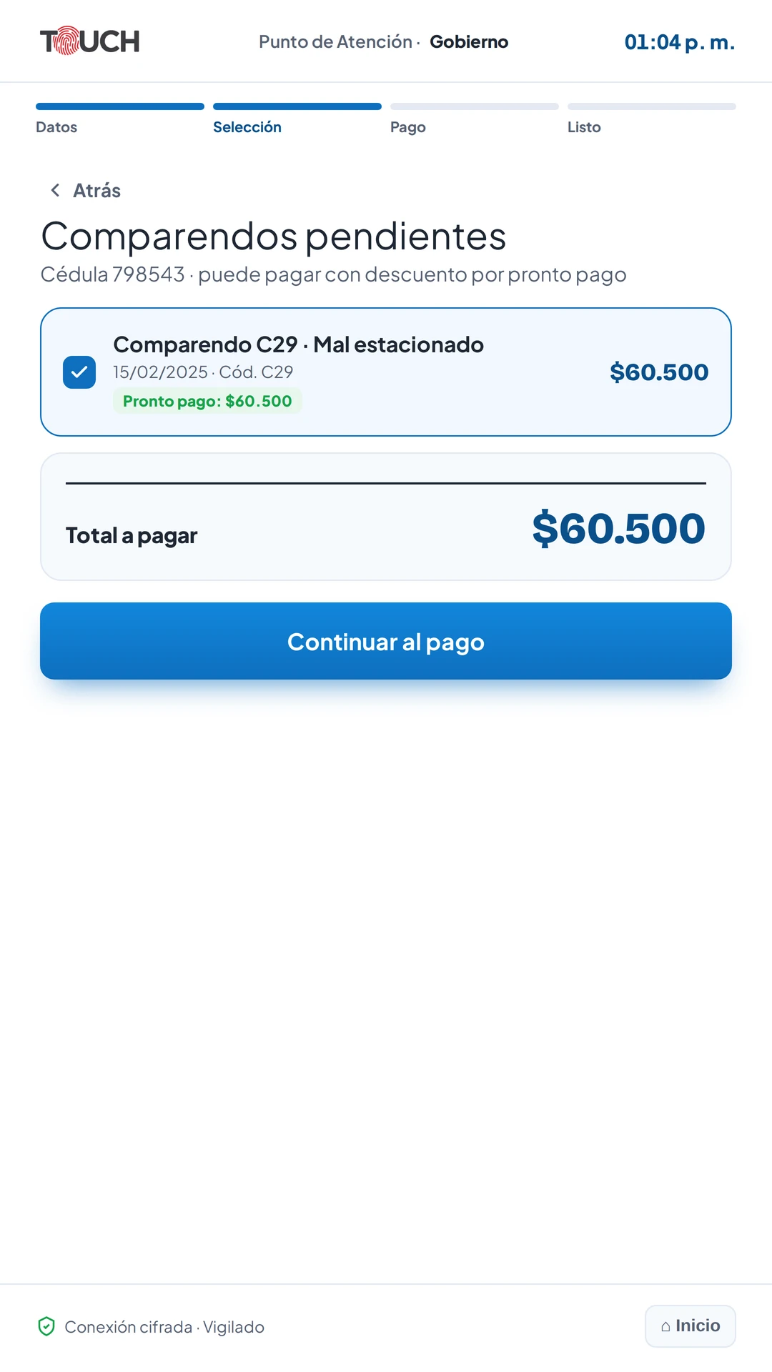 Pantalla · Multas y comparendos