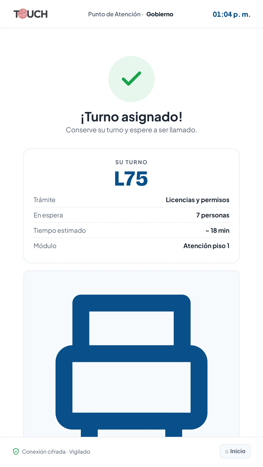Pantalla · Turno asignado
