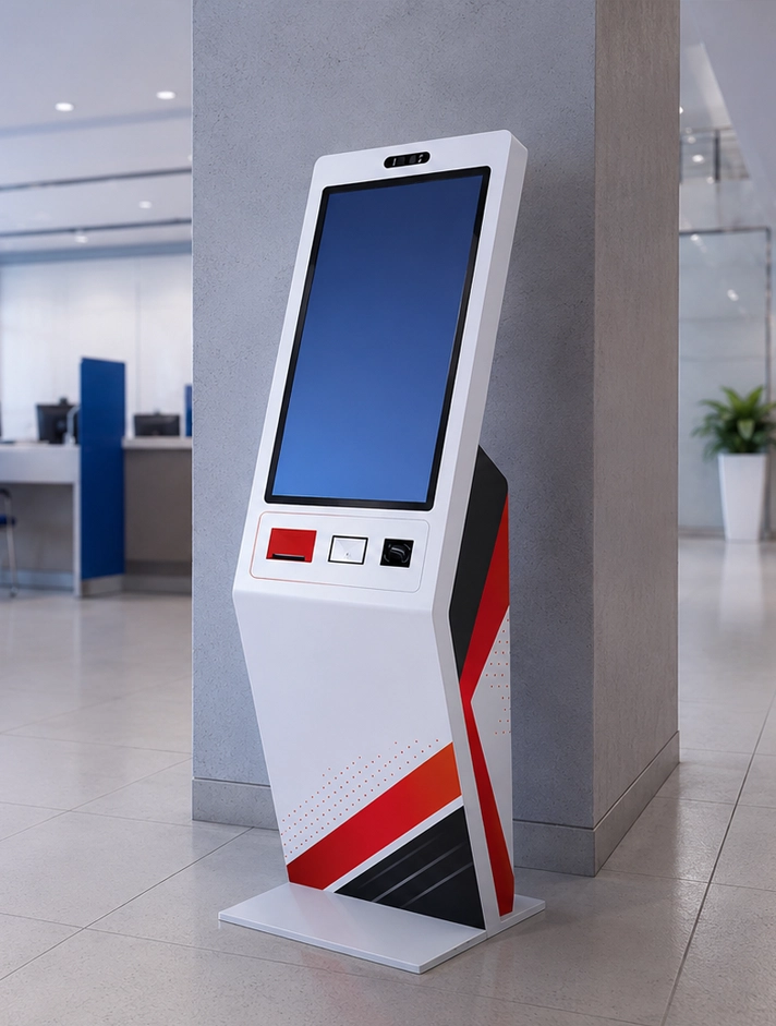 Kiosco vertical de pedestal TouchColombia · vista frontal