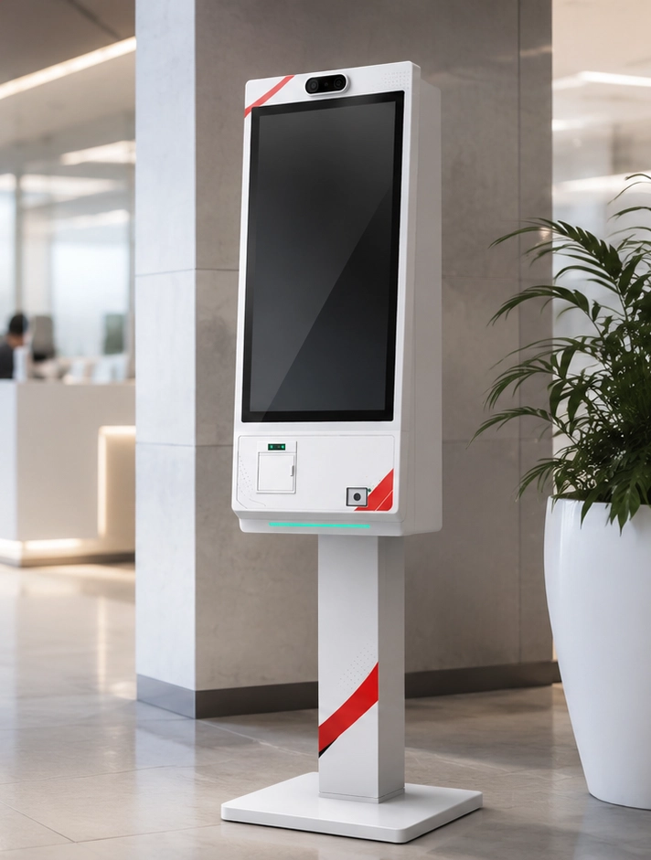 Kiosco vertical TouchColombia · vista de tres cuartos