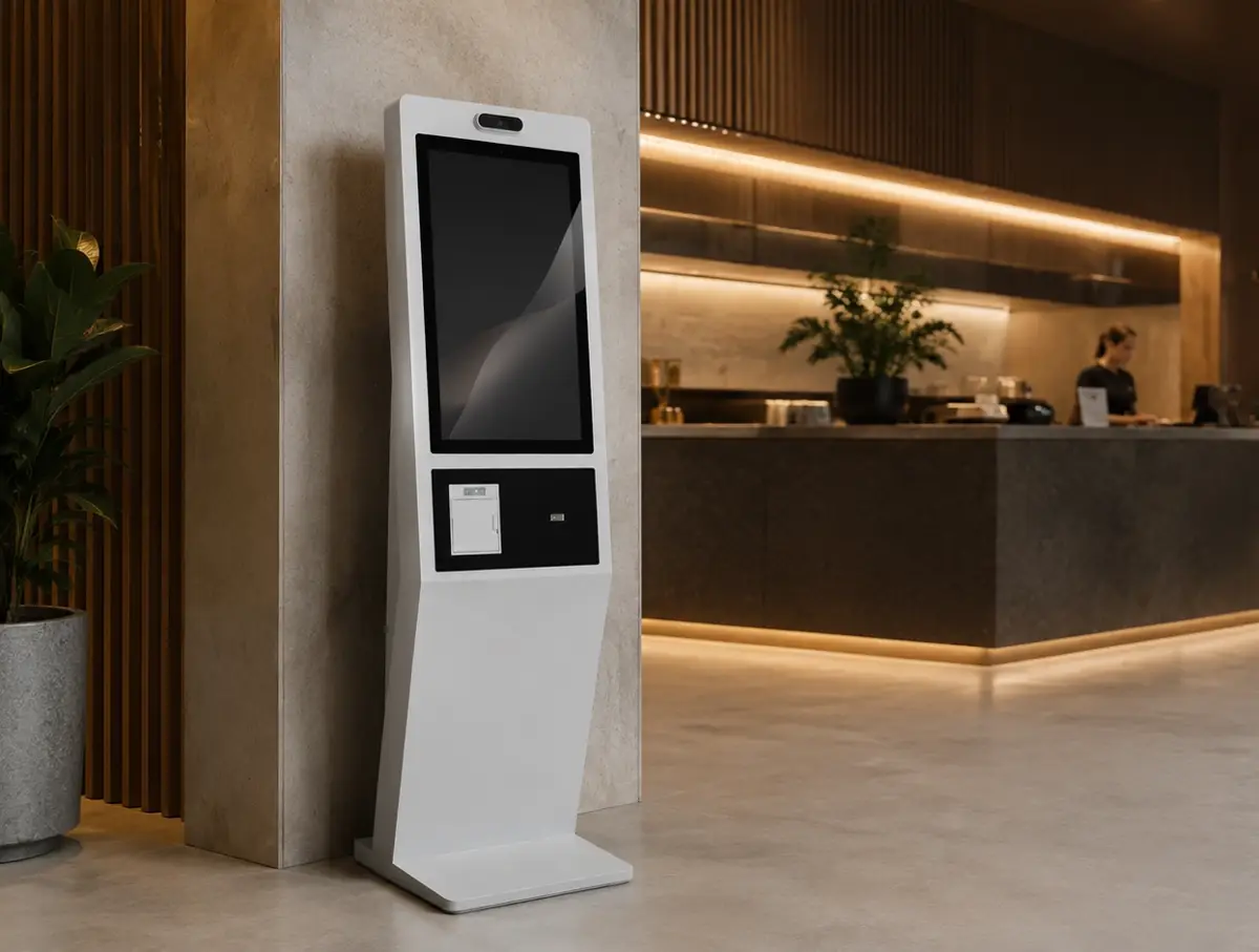 Kiosco TouchColombia de autogestión con interfaz HOPS&CO en operación